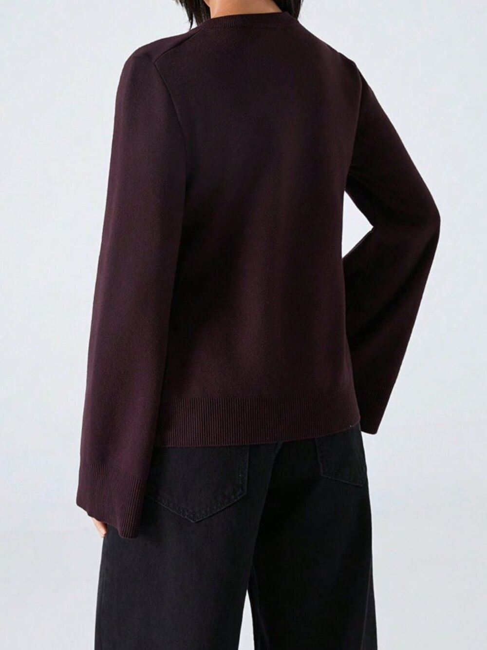 Mocha Brown Casual Women's Slim Patchwork Button-Up Cardigan Sweater - Picture 2 of 7